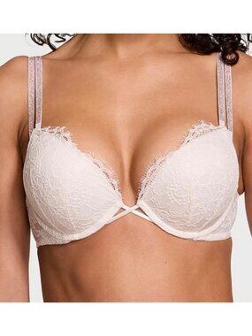 Victoria Secret Bombshell Shine Strap Push Up Bra White 34D New